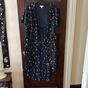 New York & Company Navy Floral High Low Dress